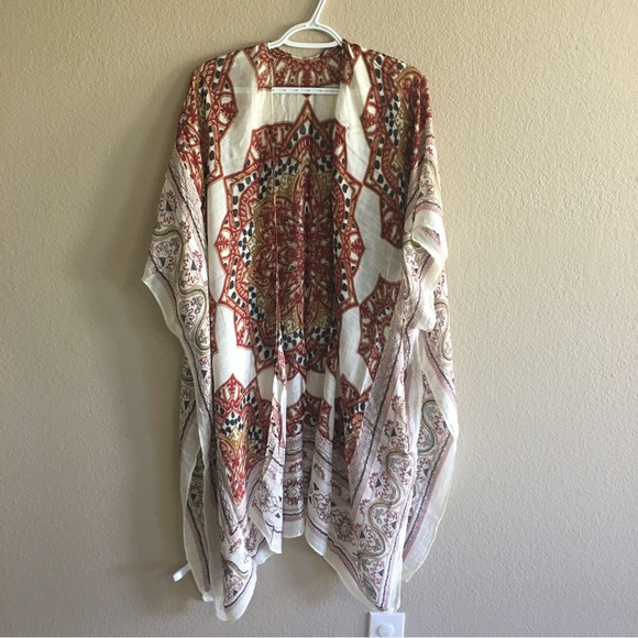 Sweaters - Patterned Kimono Boho Bohemian Style One Size Rust Black Cream Fall Trendy